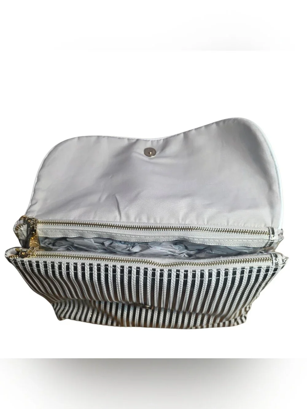 Vince Camuto Bag Makeup Clutch Gold Cream Stripes NWT